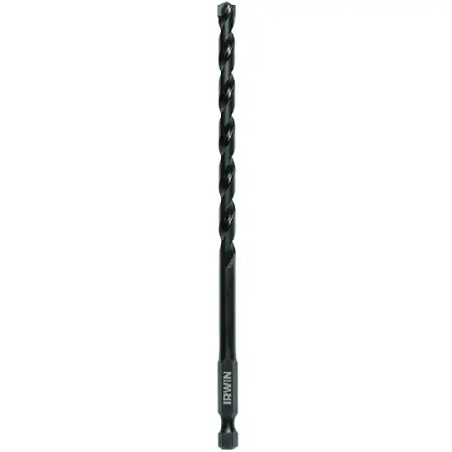 Impact Drill Bit, 1/4 in Dia, 6 in OAL, 1-Flute, 1/4 in Dia Shank, Hex Shank Black Oxide