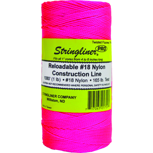 Pro Series Construction Line, #18 Dia, 1080 ft L, 165 lb Working Load, Nylon, Fluorescent Pink