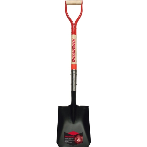 Square Point Shovel, Steel Blade, Wood Handle, D-Grip Handle, 41-1/8 in OAL