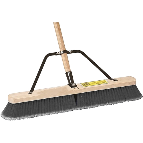 Push Broom, 24 in Sweep Face, 3 in L Trim, Polypropylene Bristle, 60 in L, Bolt with Brace Black/Blue