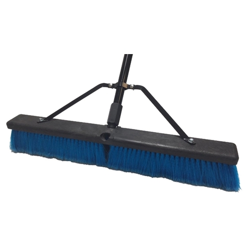 Push Broom, 24 in Sweep Face, 3 in L Trim, Polypropylene Bristle, 60 in L, Threaded with Brace Black/Blue