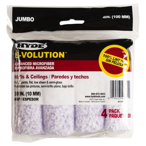 E-Volution Jumbo Mini Roller Cover, 3/8 in Thick Nap, 4 in L - pack of 4