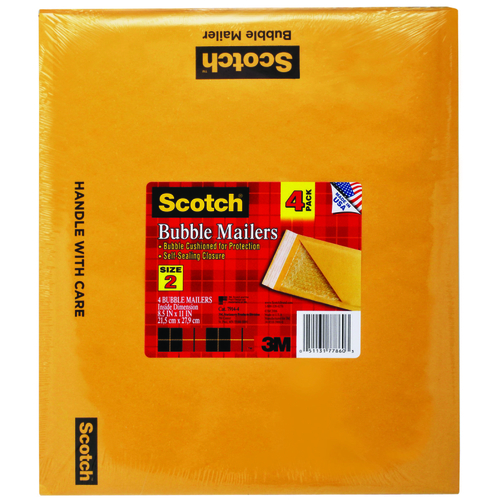SCOTCH 7914-4 Bubble Mailer, #2, Kraft, Self-Seal Closure - pack of 4