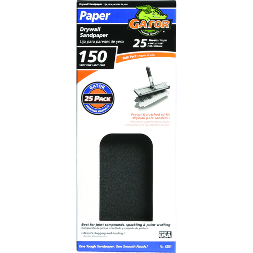 GATOR 3312-XCP25 Sanding Sheet, 11 in L, 4-3/8 in W, 150 Grit, Extra Fine, Silicone Carbide Abrasive - pack of 25