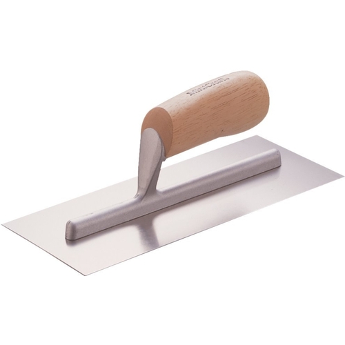 Cement Trowel, 16 in L Blade, 4 in W Blade, Right Angle End, Ergonomic Handle, Wood Handle