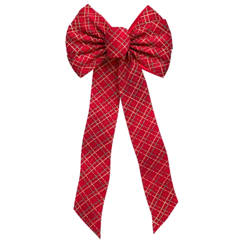 Christmas Specialty Decoration, 1 in H, Glittering Bow Plaid, Velvet