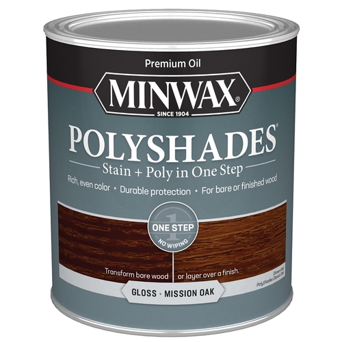 PolyShades 444 Wood Stain and Polyurethane, Gloss, Mission Oak, Liquid, 1 qt, Can