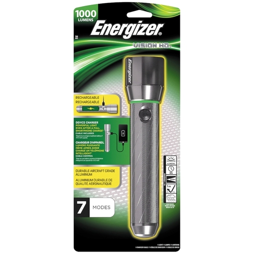Energizer ENPMHRL7 Rechargeable Flashlight, Lithium-Ion Battery, 1000 Lumens Lumens, 200 m Beam Distance, 4 hr Run Time