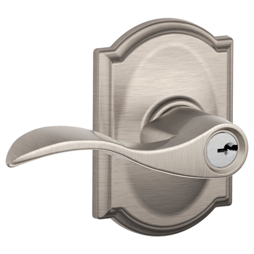 Schlage F51A VACC619CAM Accent Series Entry Lever Lockset, Brass, Satin Nickel