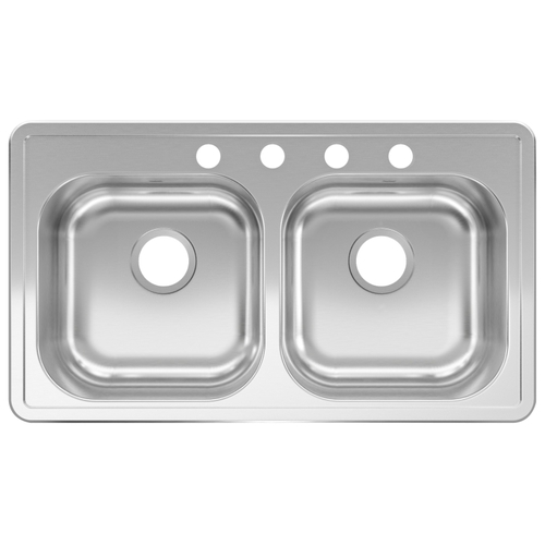 KINDRED RDLA3319-6-4CBN Kitchen Sink, 32-15/16 in OAW, 6 in OAD, 18-15/16 in OAH, Stainless Steel, 2-Bowl