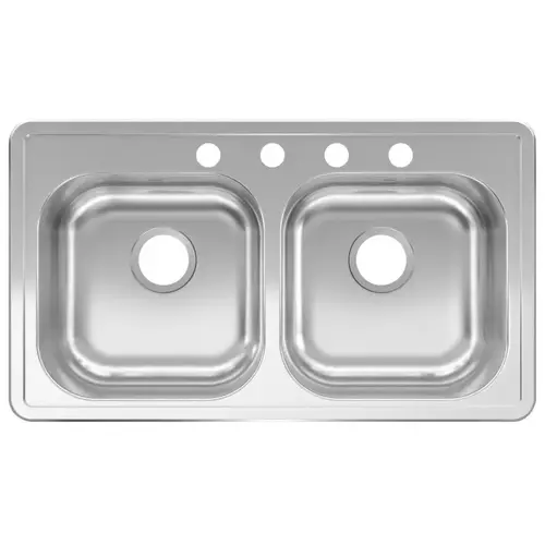 KINDRED RDLA3319-6-4CBN Kitchen Sink, 32-15/16 in OAW, 6 in OAD, 18-15/16 in OAH, Stainless Steel, 2-Bowl