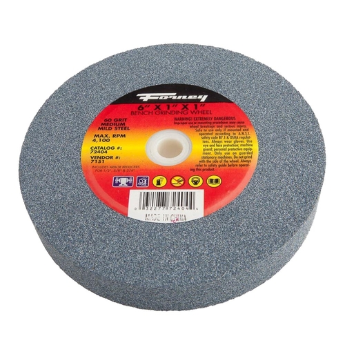 Bench Grinding Wheel, 6 in Dia, 1 in Arbor, 60 Grit, Medium, Aluminum Oxide Abrasive