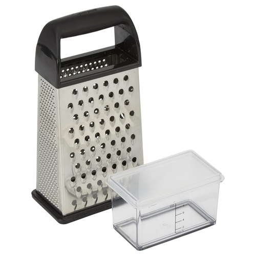Box Grater with Lidded Container, Stainless Steel, Black