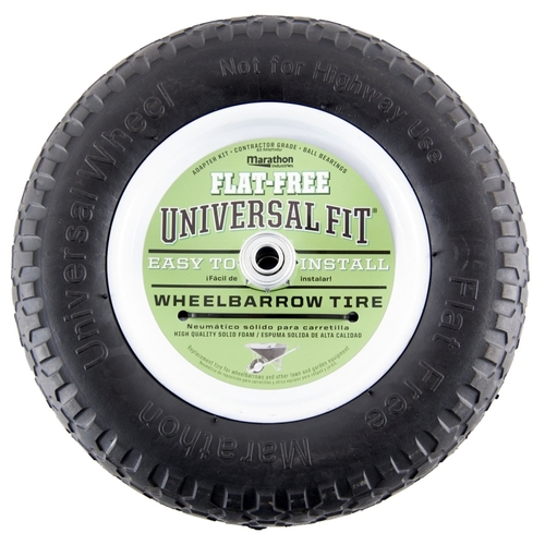 Wheelbarrow Wheel, 14-1/2 in Dia Tire, Knobby Tread, Polyurethane Tire