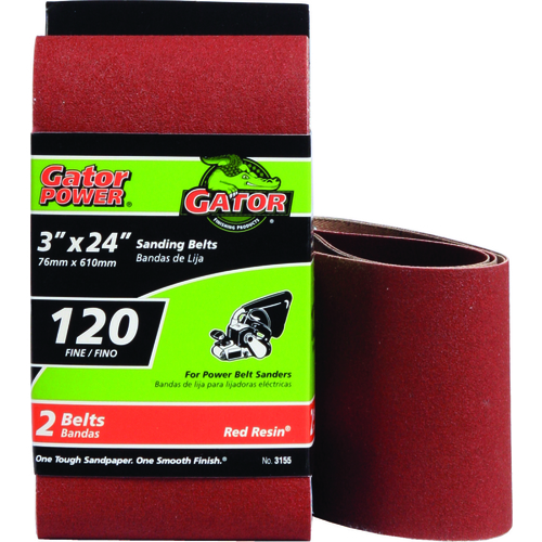 GATOR 3155 Sanding Belt, 3 in W, 24 in L, 120 Grit, Fine, Aluminum Oxide Abrasive - pack of 2