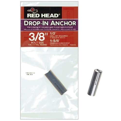 Red Head 50125 Drop-In Anchor, Steel, Zinc
