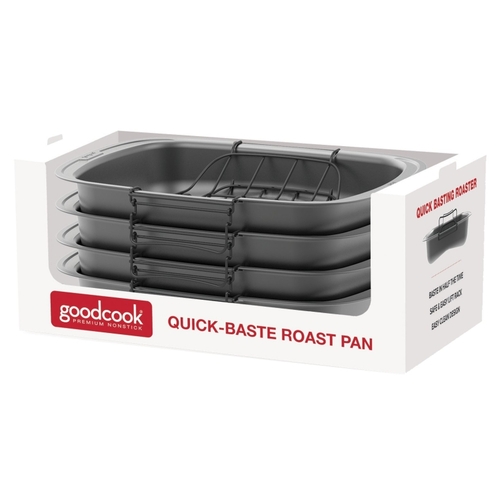 Quick Baste Roast Pan, 25 lb Capacity, Gray, 19.7 in L, 14.8 in W, 15.95 in H, Dishwasher Safe: Yes