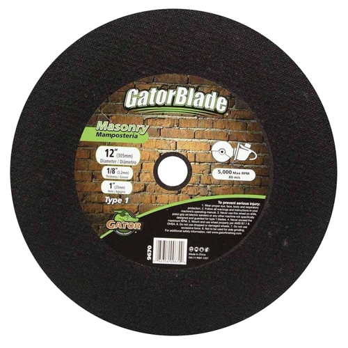 GatorBlade 9670 Cut-Off Wheel, 12 in Dia, 1/8 in Thick, 1 in Arbor