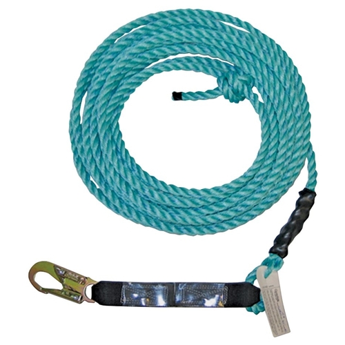 GUARDIAN FALL PROTECTION 01310 Vertical Lifeline Assembly, 130 to 310 lb, 25 ft L Line, Double Locking Snap Harness Hook