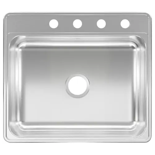 KINDRED CSLA2522-7-4N Kitchen Sink, 25 in OAW, 7 in OAD, 22 in OAH, Stainless Steel, Topmount/Drop-In Mounting, 1-Bowl