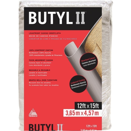 BUTYL II Drop Cloth, 15 ft L, 12 ft W, Canvas, Beige/Cream