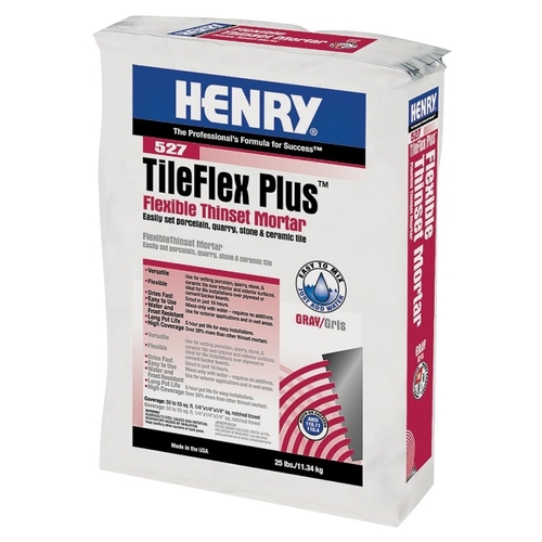 HENRY 12263 527 TileFlex Plus Series Thin-Set Mortar, White, Fine Solid Powder, 25 lb Bag
