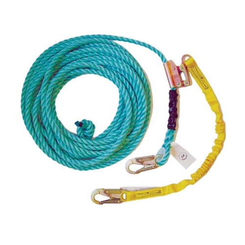 Vertical Lifeline Assembly, 130 to 310 lb, 50 ft L Line, Double Locking Snap Harness Hook