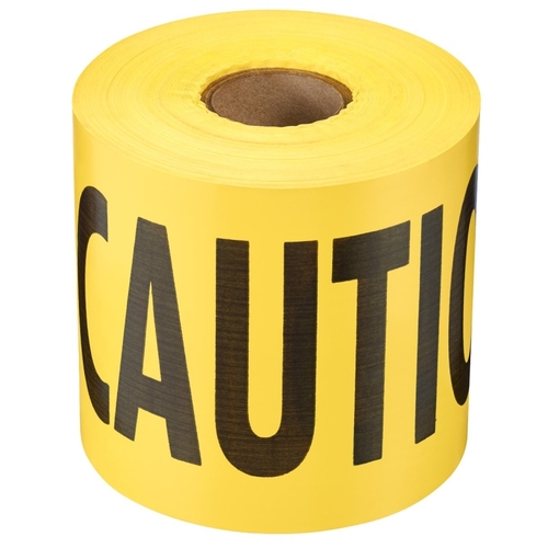 Barricade Tape, 300 ft L, 3 in W, Caution, Yellow Background