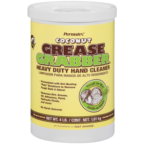 PERMATEX 14106 Grease Grabber Hand Cleaner, Paste, Yellow, Coconut, 4 lb Tub