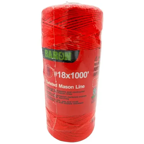 Twisted Mason Line, #18 Dia, 1000 ft L, 13 lb Working Load, Nylon, Orange