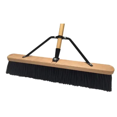 Push Broom, 24 in Sweep Face, 4 in L Trim, Polypropylene Bristle, 60 in L, Bolt with Brace Black