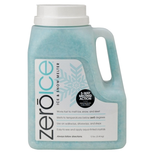 Zero Ice Ice and Snow Melter, Aqua Tinted Crystal, Granular, White, 12 lb Jug - pack of 4