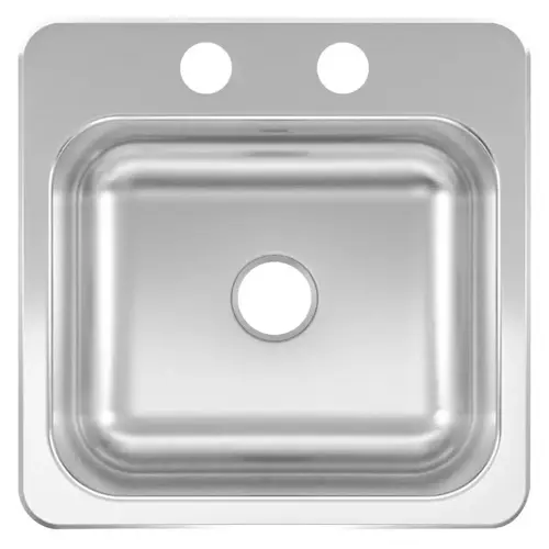 Bar Sink Bowl, Rectangle Bowl, 15 in L x 15 in W Dimensions, Stainless Steel, Satin, 1-Bowl