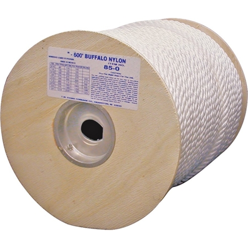 Rope, 3/8 in Dia, 600 ft L, 407 lb Working Load, Nylon, White