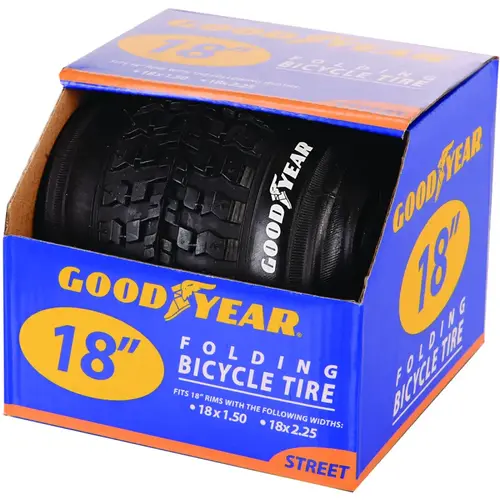 91054 Bike Tire, Folding, Black, For: 18 x 1-1/2 to 2-1/2 in Rim - pack of 2