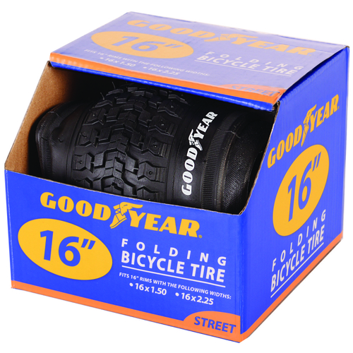 91052 Bike Tire, Folding, Black, For: 16 x 1-1/2 to 2-1/4 in Rim