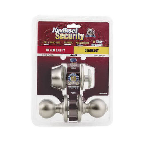 Knob Lockset, 3 Grade, Keyed Key, Satin Nickel, 2-3/8 x 2-3/4 in Backset, K6 Keyway