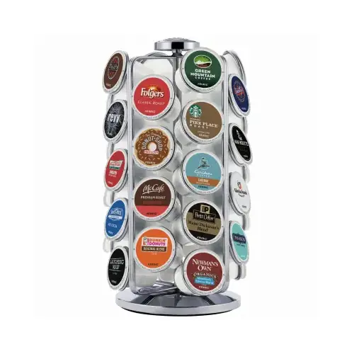 K-Cup Pod Carousel, Metal Shelf, Silver, Chrome