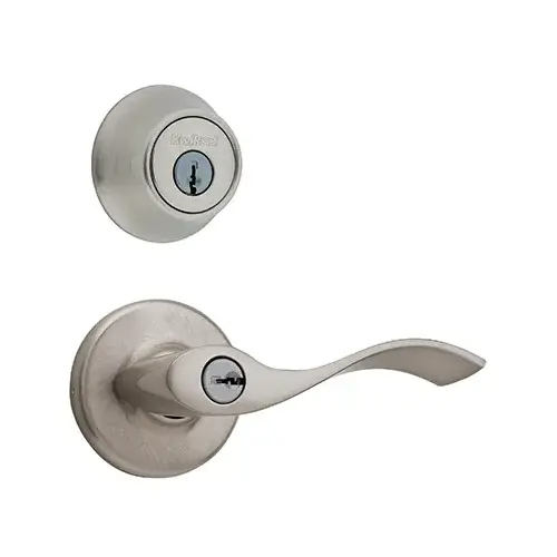 Deadbolt and Entry Lockset, 3 Grade, Satin Nickel, 2-3/8 x 2-3/4 in Backset, K6 Keyway