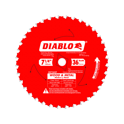 Diablo D0736GPA-XCP5 Circular Saw Blade, 7-1/4 in Dia, 5/8 in Arbor,  36-Teeth, TiCo Cutting Edge - pack of 5