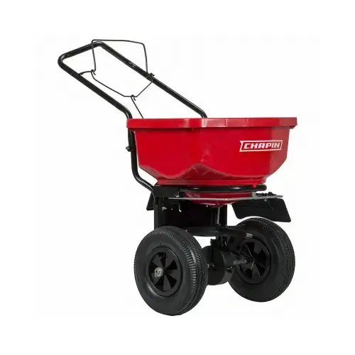 Chapin 8200A Turf Spreader, 24 in W Spread, 80 lb Hopper, Steel Frame, Poly Hopper, Pneumatic Wheel