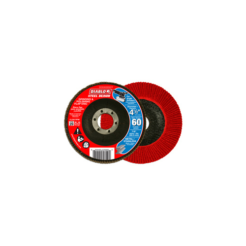 Steel Demon Flap Disc, 4-1/2 in Dia, 7/8 in Arbor, 60 Grit, Coarse, Zirconia Abrasive Red