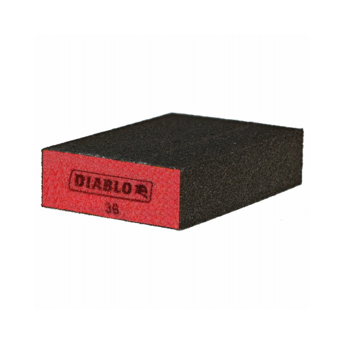 Sanding Sponge, 4 in L, 2-1/2 in W, 36 Grit, Coarse, Aluminum Oxide Abrasive Black/ Red - pack of 3