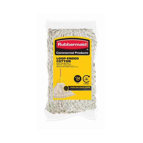 Rubbermaid 1785060 Wet Mop Head, 24 oz Capacity, 2-1/2 cm Headband, Cotton, White