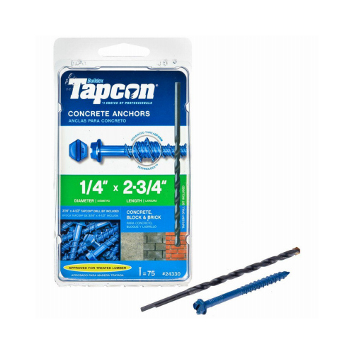 Buildex Tapcon 24330 Screw Anchor, Hex Drive, Steel, Climaseal, 75 PK - pack of 75