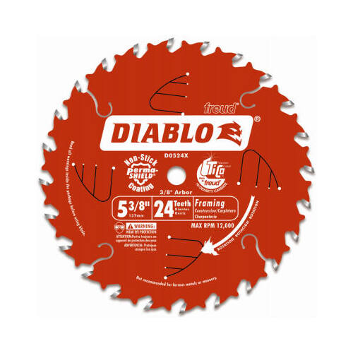 Circular Saw Blade, 5-3/8 in Dia, 0.393 in Arbor, 24-Teeth, Carbide Cutting Edge Perma-Shield