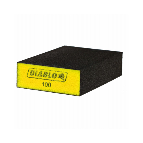 ENDURA-BOND Flat Edge Sanding Block, 4 in L, 2-1/2 in W, 100 Grit, Fine Black/Yellow