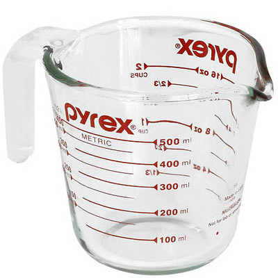 Pyrex 6001075 Measuring Cup, 2 Cup Capacity, Ounces Graduation, Glass, Clear