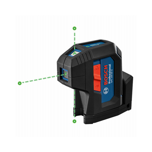 Three-Point Alignment Laser Level, 125 ft, +/-1/8 in at 30 ft Accuracy, 2-Beam, Green Laser Black