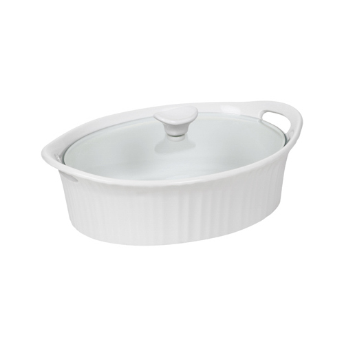 Casserole Dish with Lid, 2.5 qt Capacity, Stoneware, French White, Dishwasher Safe: Yes